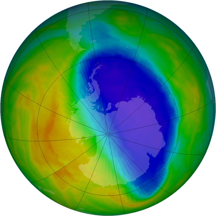 Antarctic ozone map for 21 October 1992